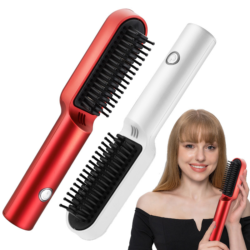 USB Rechargeable Hot Air Styling Brush — 2-in-1 Straightener & Curler