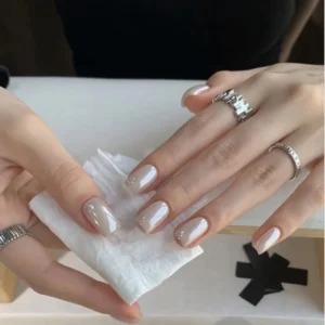 Rose White Cat-Eye Press-On Nails