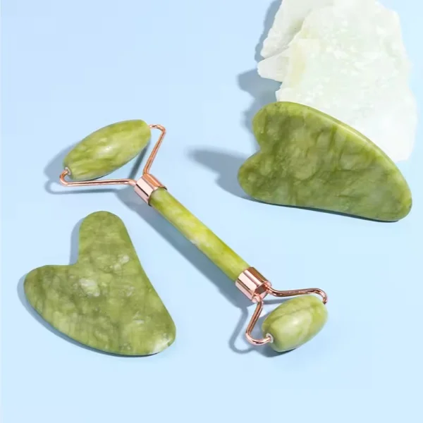 Real Heart-Shaped Red Jade Gua Sha & Roller Set - Image 3