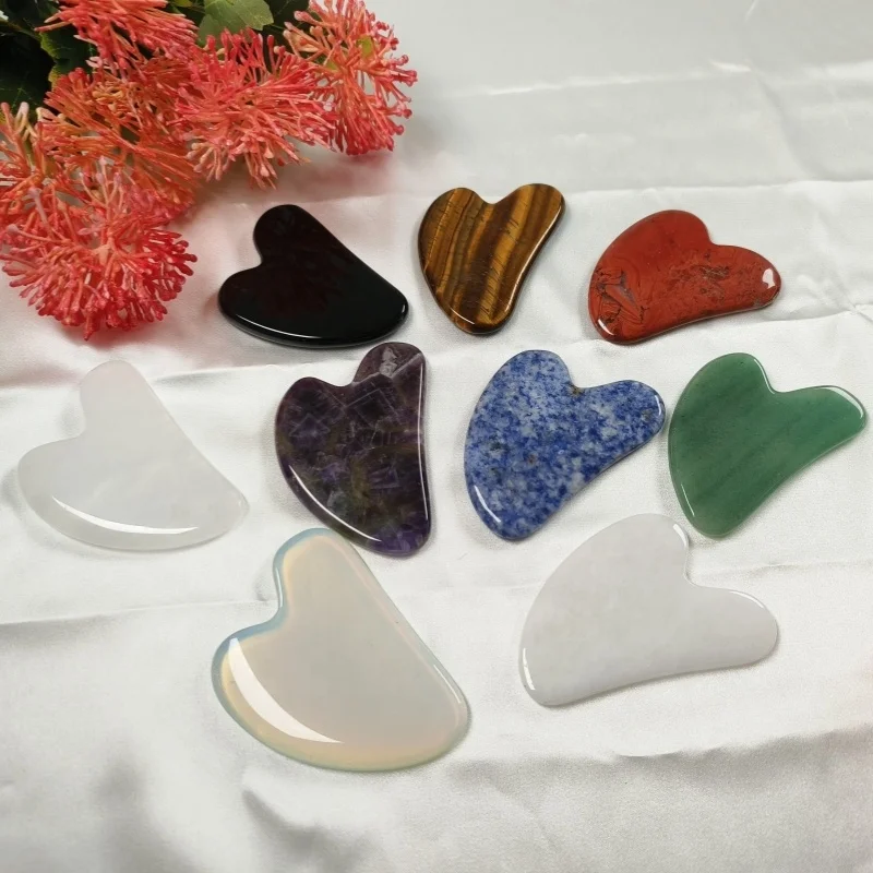 Real Heart-Shaped Red Jade Gua Sha & Roller Set - Image 5