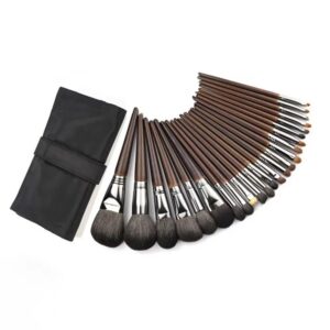 24Pc Professional Goat Hair Makeup Brush Set with Wood Handles