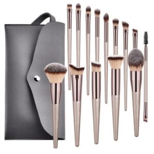 14-Piece Champagne Gold Makeup Brush Set with Bag