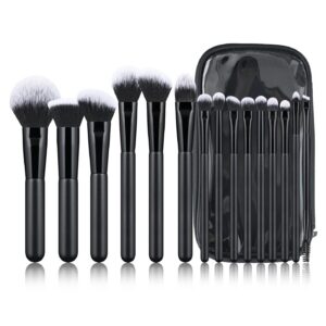 15-Piece Black Makeup Brush Set for Powder and Eyeshadow