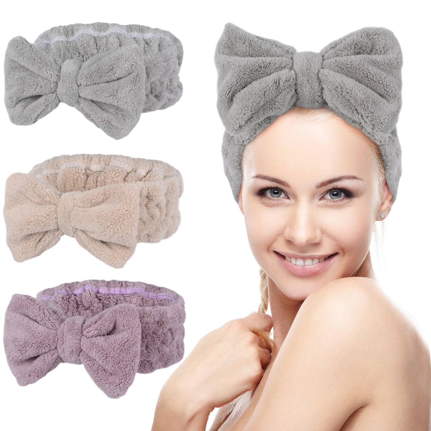 Soft Coral Fleece Bow Spa Headband for Makeup - photo 2