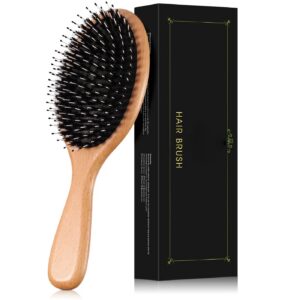 Wooden Paddle Hairbrush with Boar Bristles