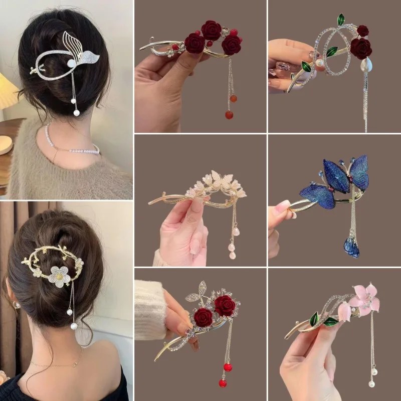 Pearl Flower Alloy Hair Clips for Women - photo 2