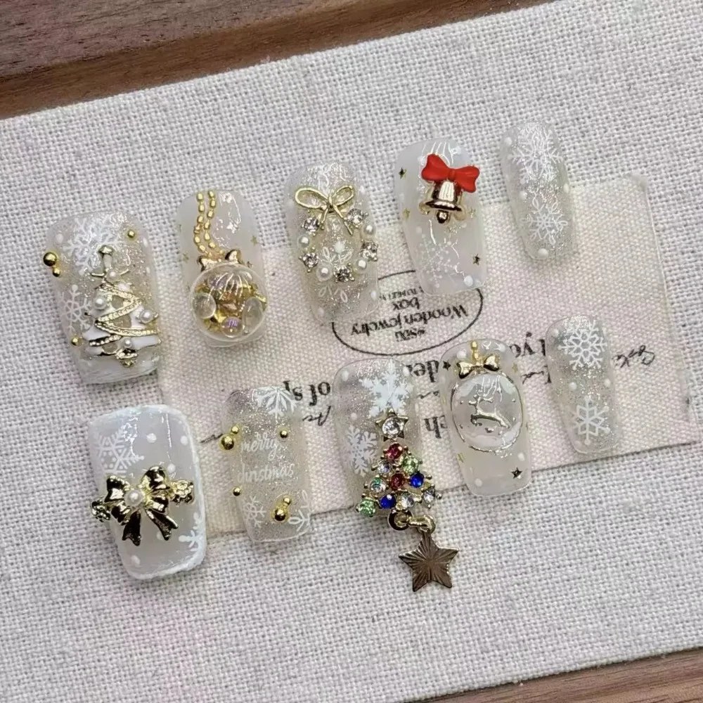 Handmade Christmas Colourful Short Press On Nails Set - Style 2 / 2.4cm(XS)