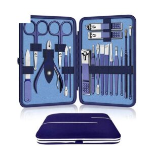 Blue Stainless Steel Nail Clipper Kit with Leather Case