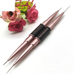 Dual-Ended Long Nail Art Liner Brush with Black Metal Handle