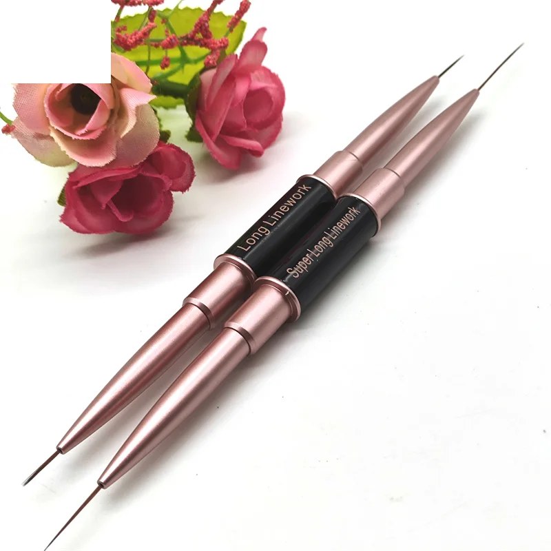 Dual-Ended Long Nail Art Liner Brush with Black Metal Handle